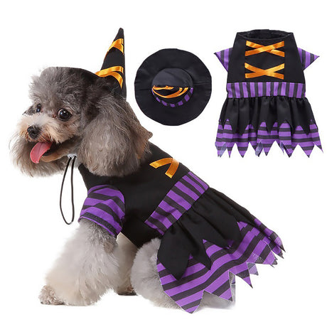 Halloween Witch Pet Costume Purple Dress for Dogs and Cats-1