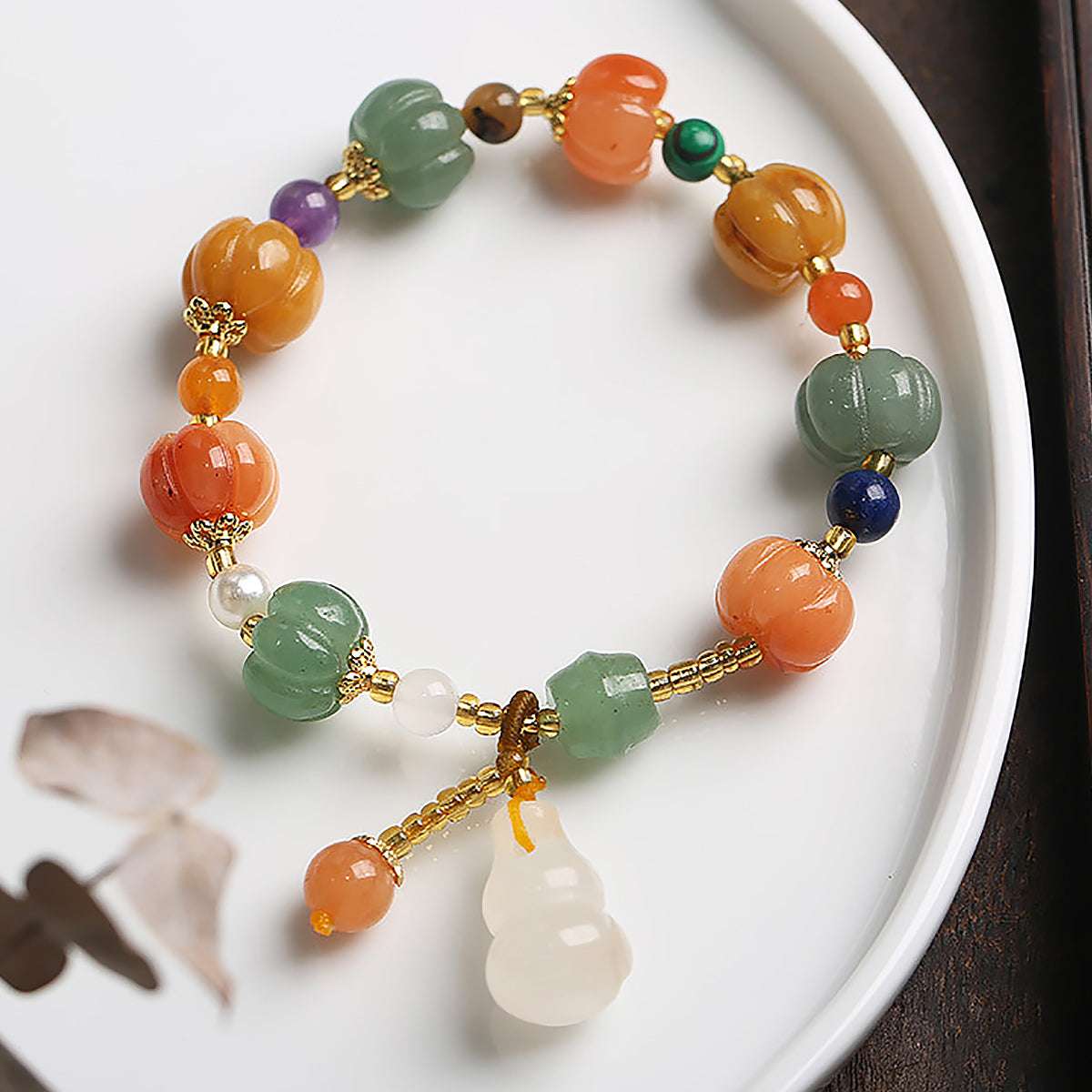 Natural Gold Filigree Jade Pumpkin Bracelet for Luck and Style-1