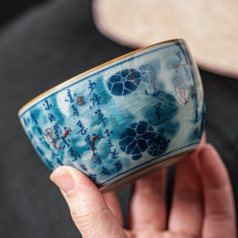 Blue and White Antique Old Clay Kung Fu Tea Brewing Ceramic Single Cup