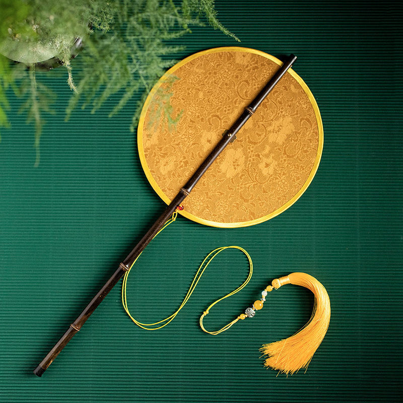 Chinese Embroidery Waist Fan with Traditional Purple Bamboo Handle Large Round Fan-1