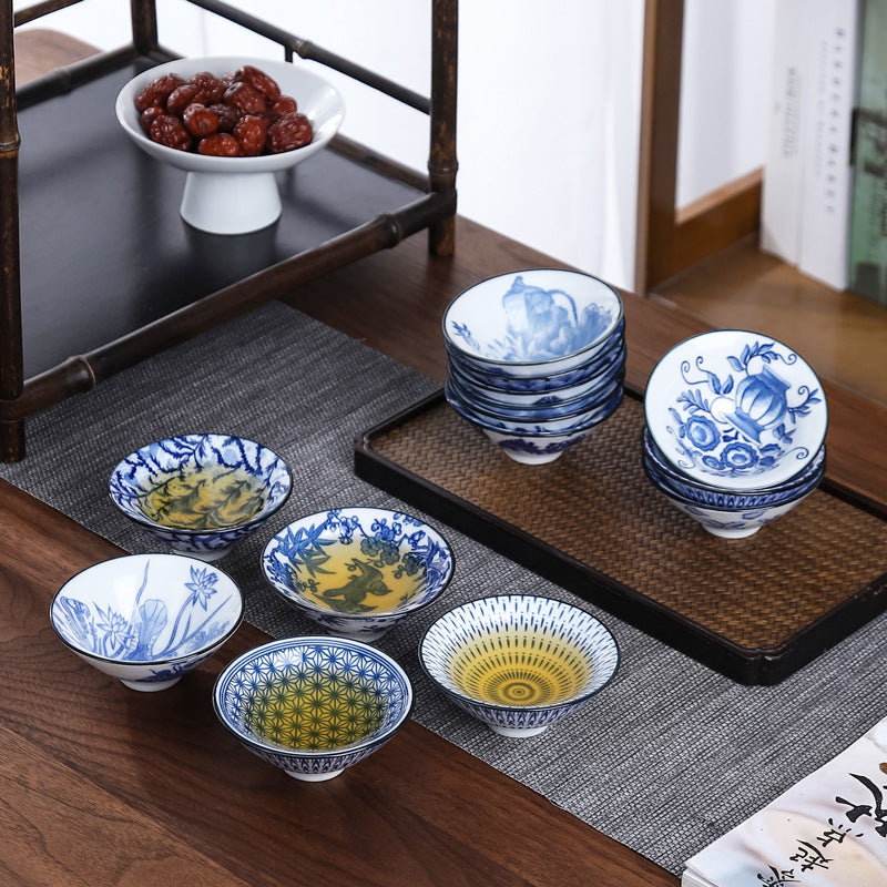 Keramik Kung Fu Tea Tasse Blau und weißes Porzellan