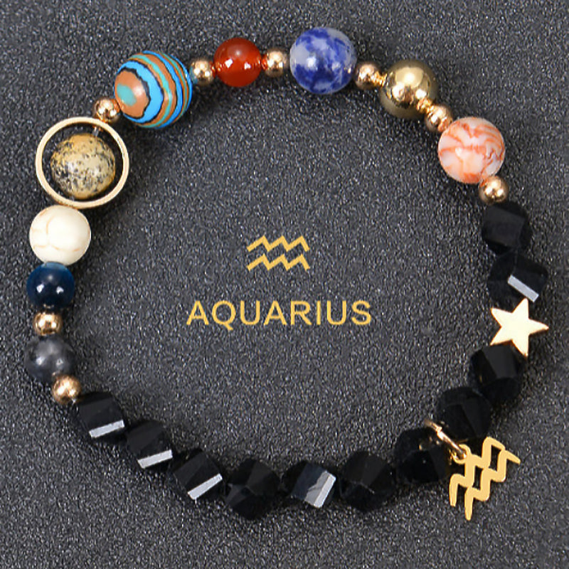 Twelve Constellations Zodiac Bracelet – Natural Stone & Planet Beads-6