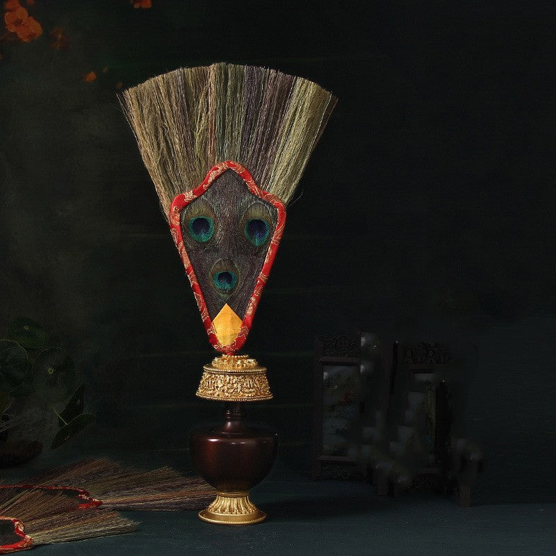 Tibetan Three Eyes Wenba Fan Peacock Feather Spiritual Gift