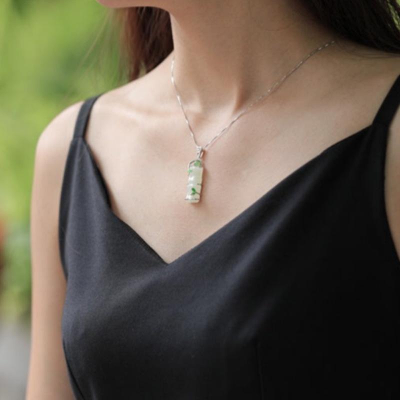 Sterling Silber Natural Hetian Jade Anhänger
