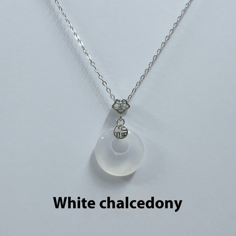 S925 Sterling Silber Fu Charakter Hetian Jade Friedensschnalle Halskette