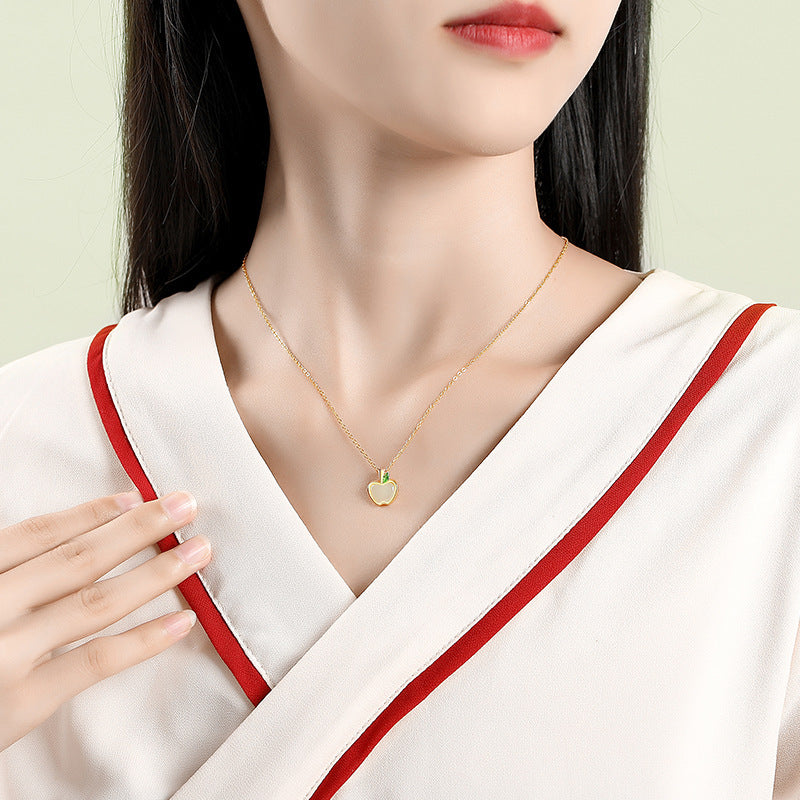 Frauen -Friedensfrucht und Tian -Jade -Halskette von Frauen sterling Silber