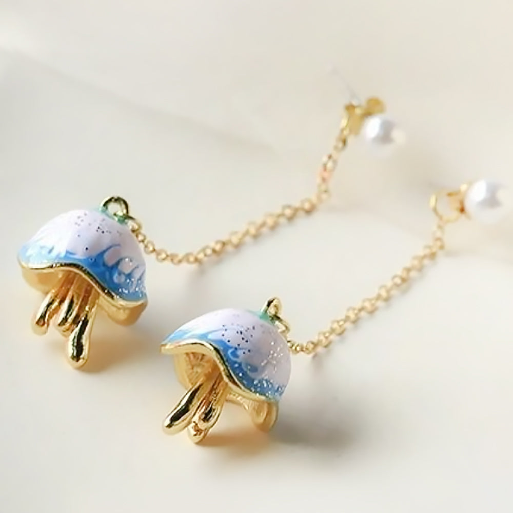 Blue Ceramic Jellyfish Earrings Ocean Style Jewelry Gift for Women-1