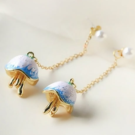 Blue Ceramic Jellyfish Earrings Ocean Style Jewelry Gift for Women-1