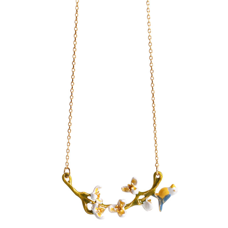 Vintage Bird Language Floral Enamel Drip Glazed Flower Clavicle Chain Necklace