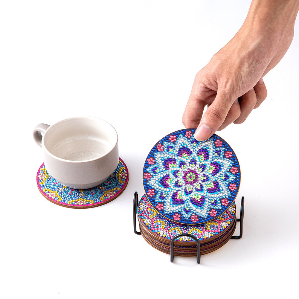 Ocean Series Diamond Painting Coaster Coaster Set Strasssteine Holz Tischplacemat mit Rack für Wohnkulturküchenzubehör