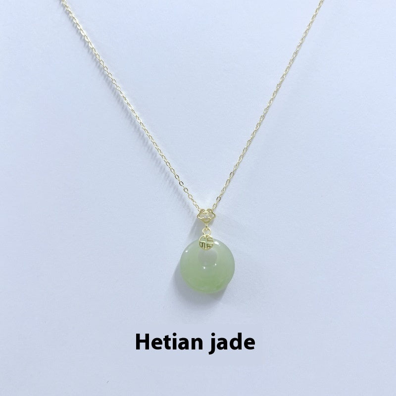 S925 Sterling Silber Fu Charakter Hetian Jade Friedensschnalle Halskette