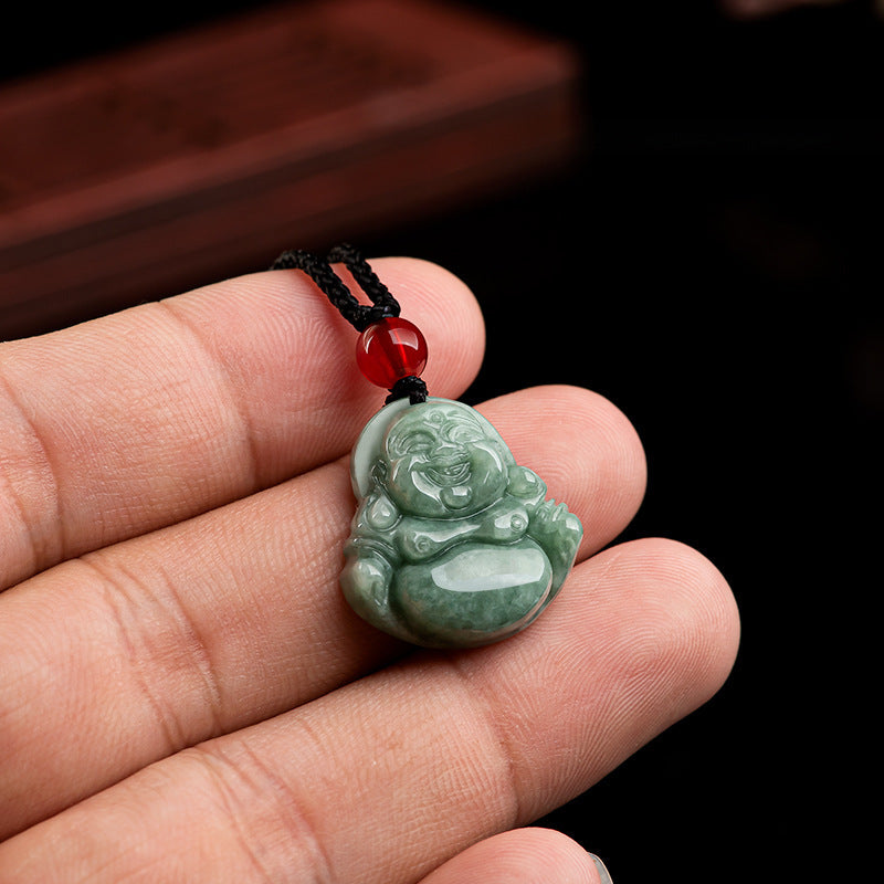 Natural Jadeite Bean Seed Buddha Jade Four Square Jade Pendant