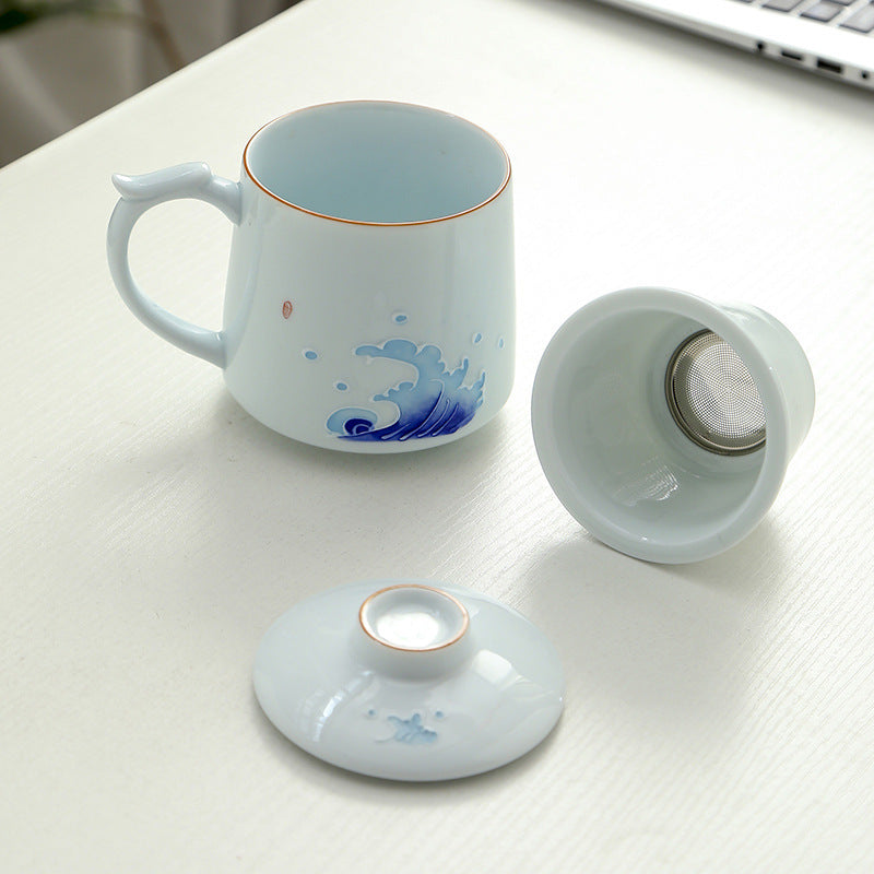 Weißes Porzellan Celadon Haushalt handgemaltem gefilterter Teetasse mit Deckel