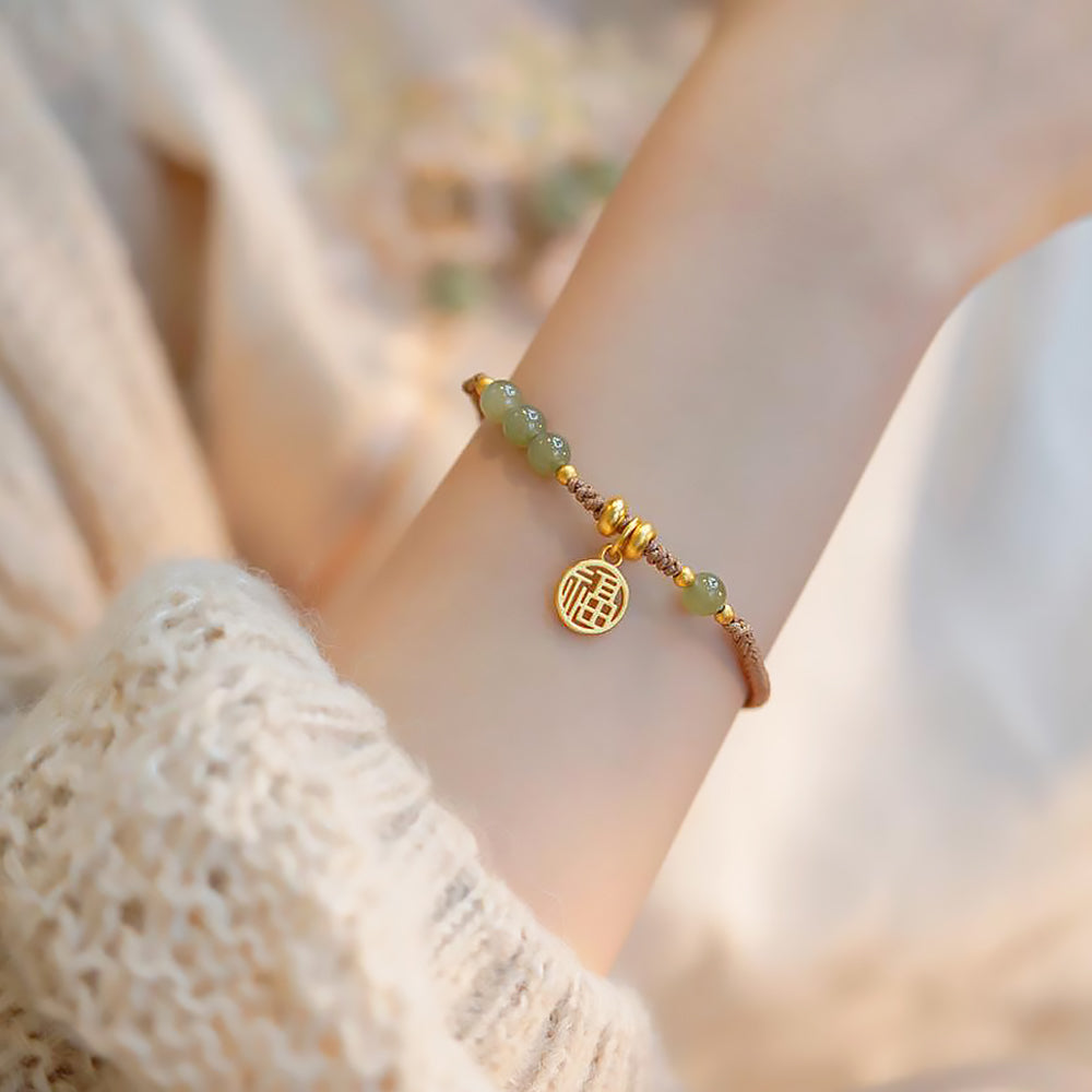 Natural Hetian Jade Blessing Bracelet Women Vintage Lucky Charm-2