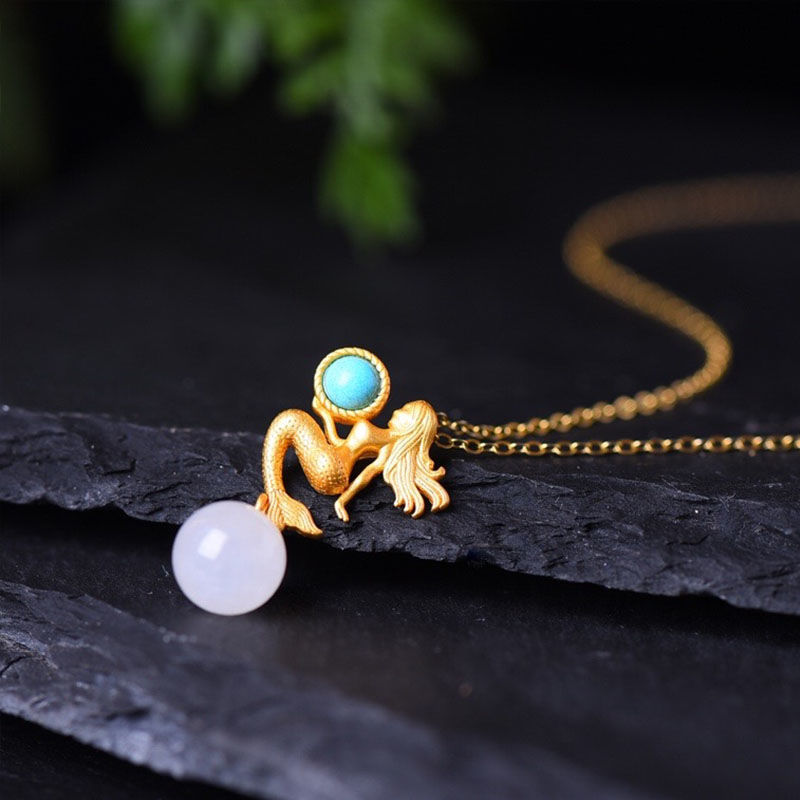 Sterling Silber Hetian Jade Vintage Court Meerjungfrau Lady Anhänger