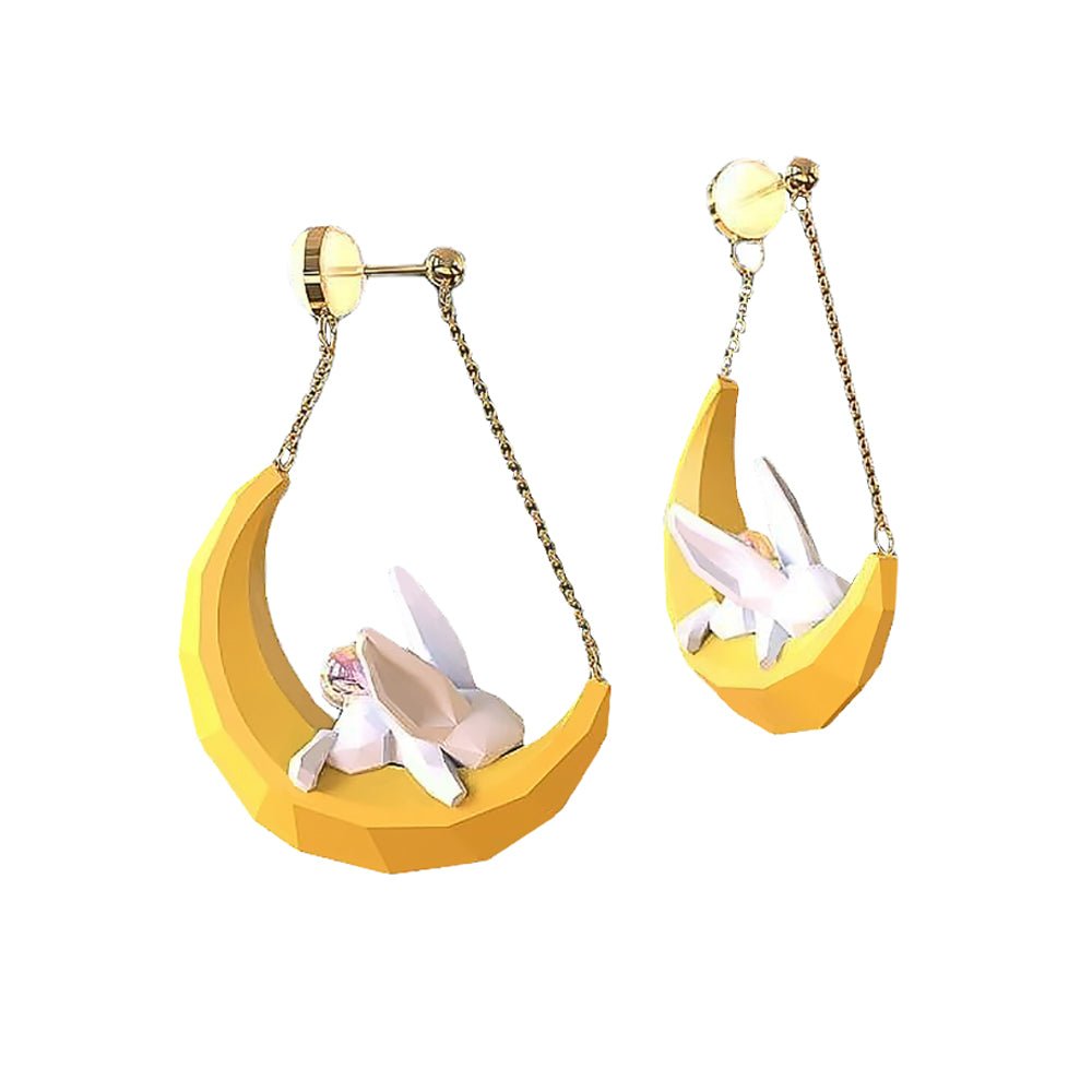 Moon Bunny Earrings 925 Silver Cute Earrings for Women-4