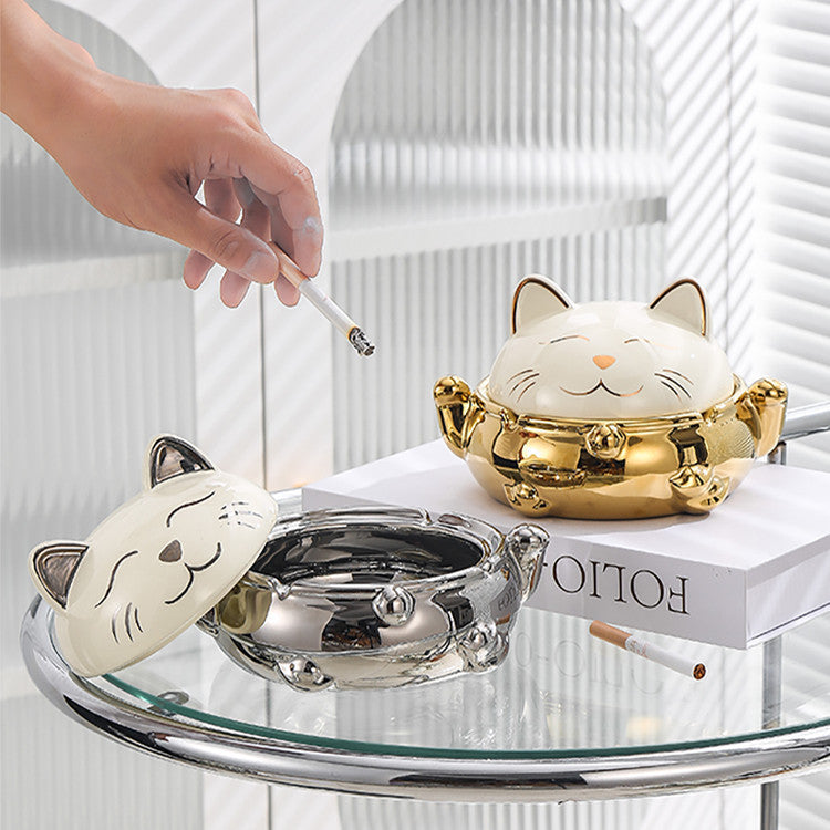 Lucky Cat Aschenbecher Wohnzimmer mit Deckel