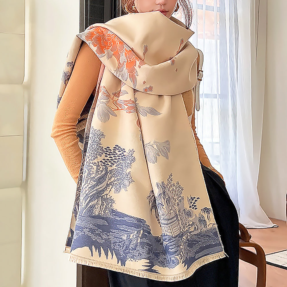 Plum Artificial Cashmere Double-sided Thickened Scarf Shawl-6