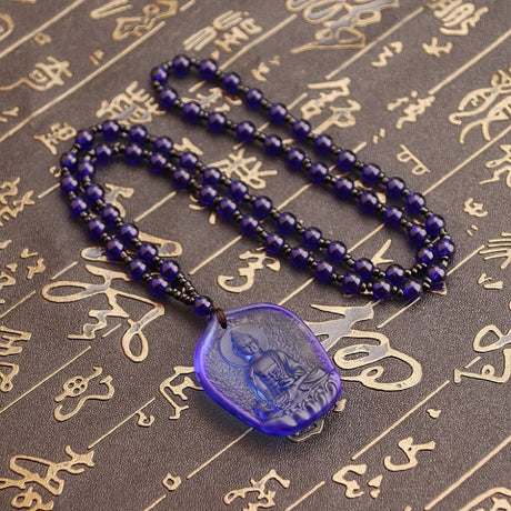 Alte französische Glasurkristall -Anhänger -Tempelbindungsmittel mit schützender Talisman -Halskette