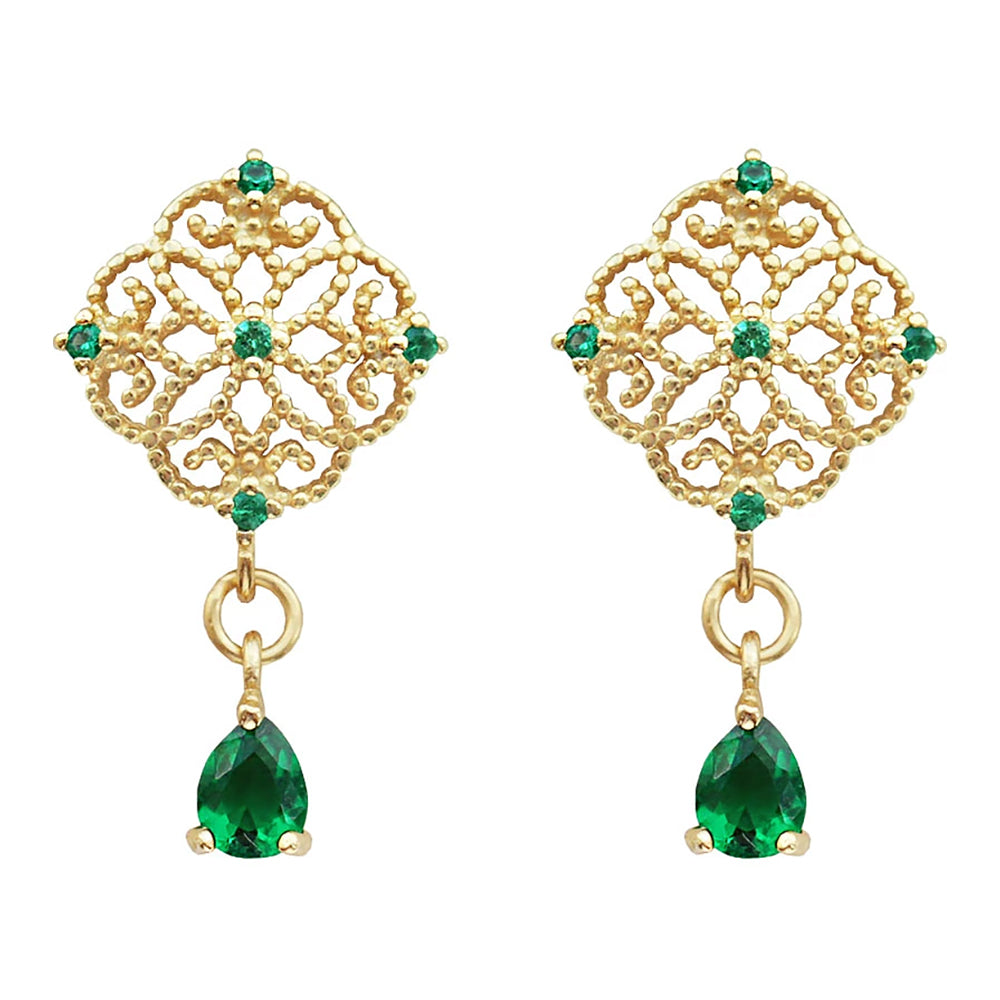 Emerald Green Stud Earrings Vintage Chinese Style Jewelry-7