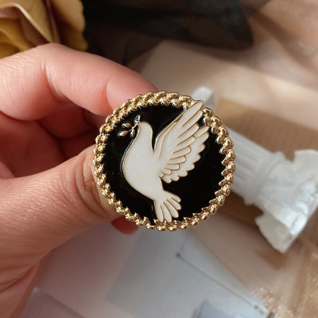 Vintage Literature Dove of Peace Enamel Oil Drop Brooch