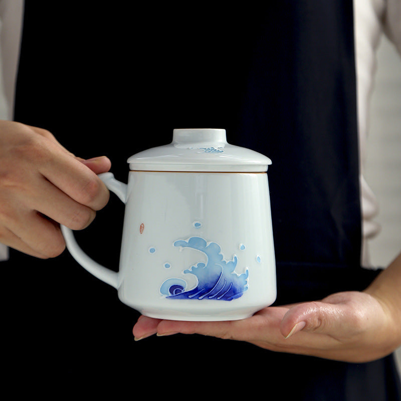 Weißes Porzellan Celadon Haushalt handgemaltem gefilterter Teetasse mit Deckel