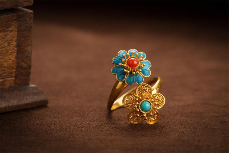 Natural Red Achat Ring Doppelblume Hetian Jade Frauenring Vintage Court Style Style