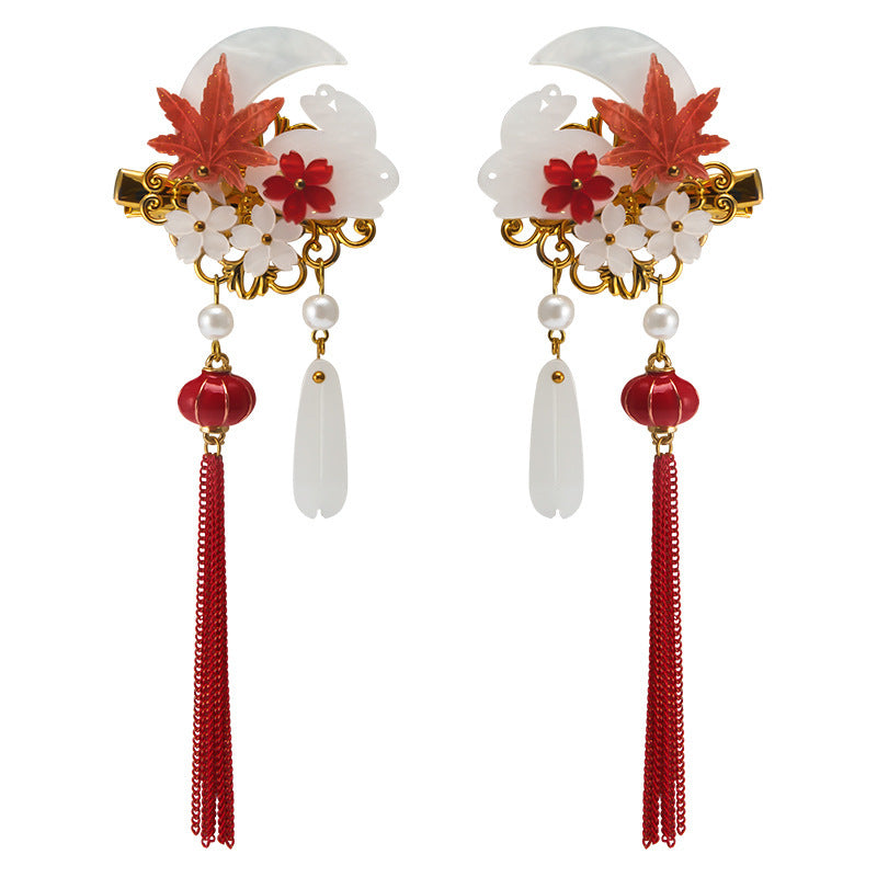 Vintage rabbit hairpin with fringed edge and side clip