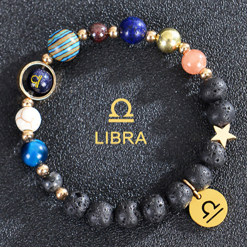 Twelve Constellations Zodiac Bracelet – Natural Stone & Planet Beads-34