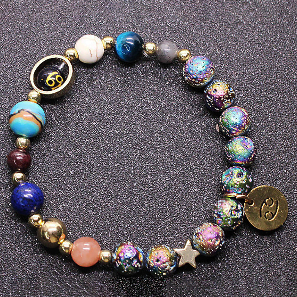 Couple Zodiac Bracelet Blue Sandstone & Lava Rock Beads-5