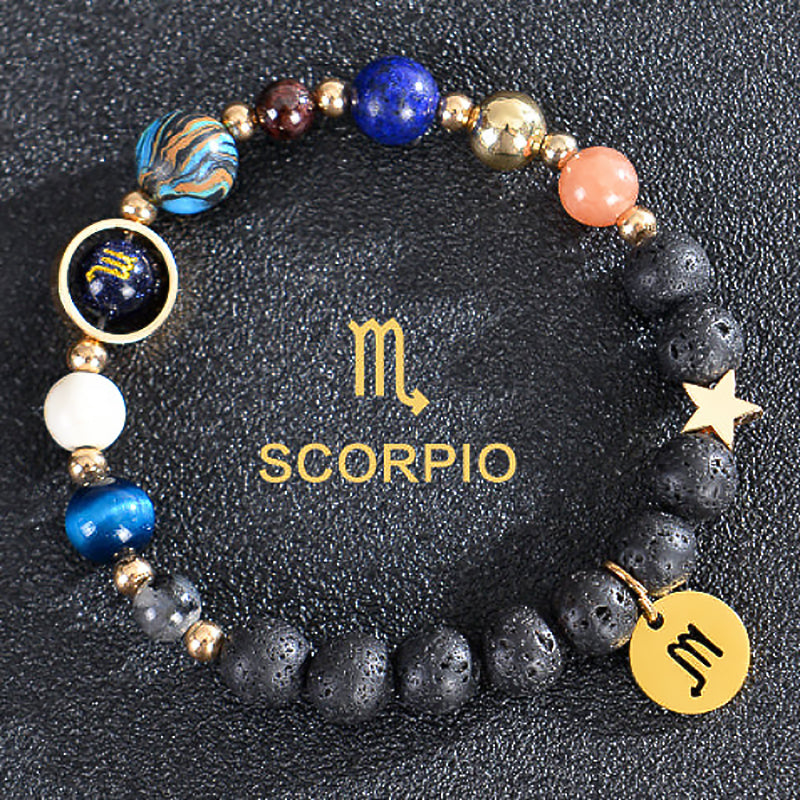 Twelve Constellations Zodiac Bracelet – Natural Stone & Planet Beads-37