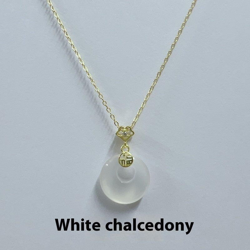 S925 Sterling Silber Fu Charakter Hetian Jade Friedensschnalle Halskette