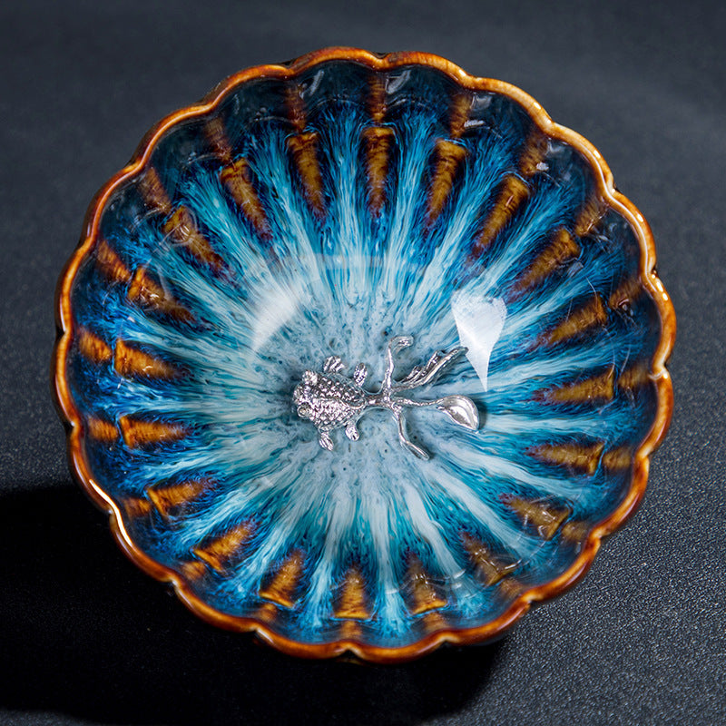 Jianzhan Teetasse Jianyang Tianmu Glaze Eingelegtes Silberöl tropfende Teeschale