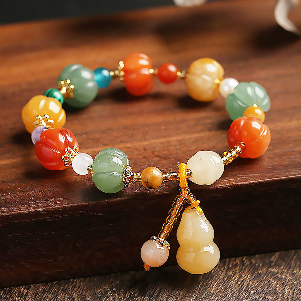 Natural Gold Filigree Jade Pumpkin Bracelet for Luck and Style-5