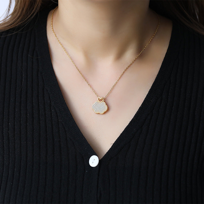 Natural Hetian White Jade Blue Jade Ruyi Retro Anhänger