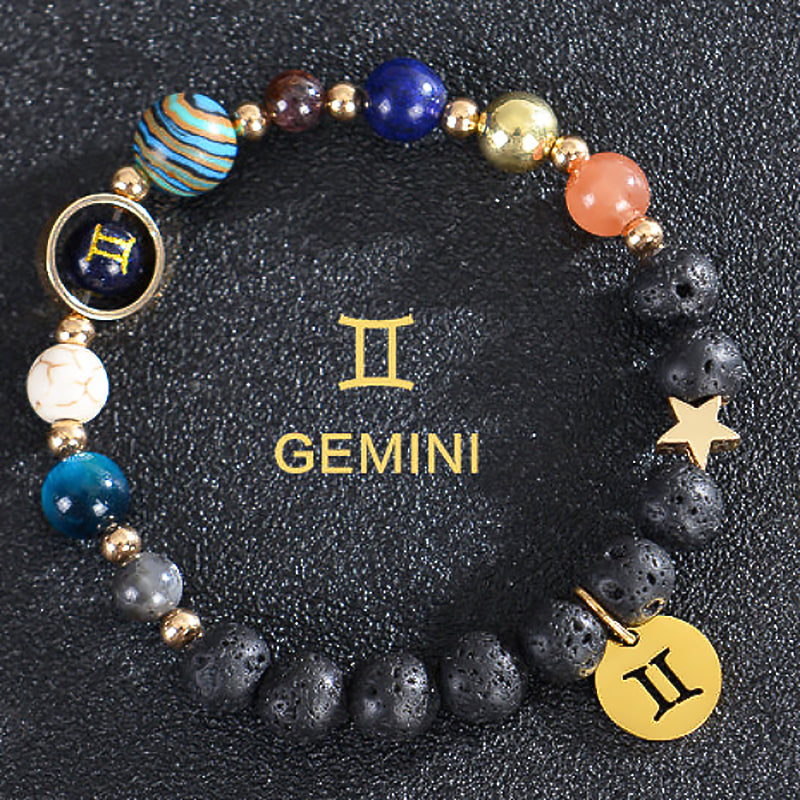 Twelve Constellations Zodiac Bracelet – Natural Stone & Planet Beads-32