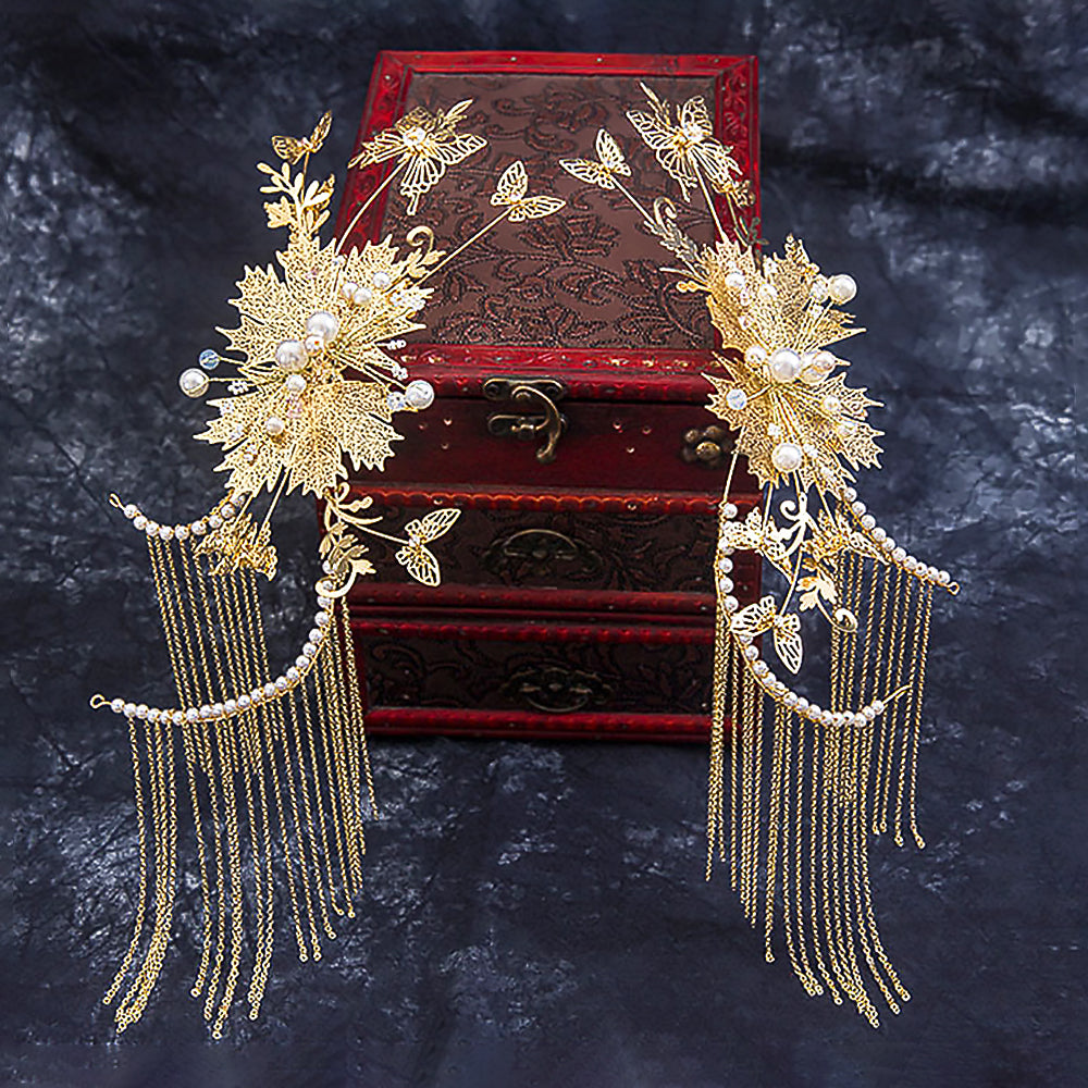 Maple Leaf Tassel Earrings and Hair Accessories Bridal Jewelry for Bride-3