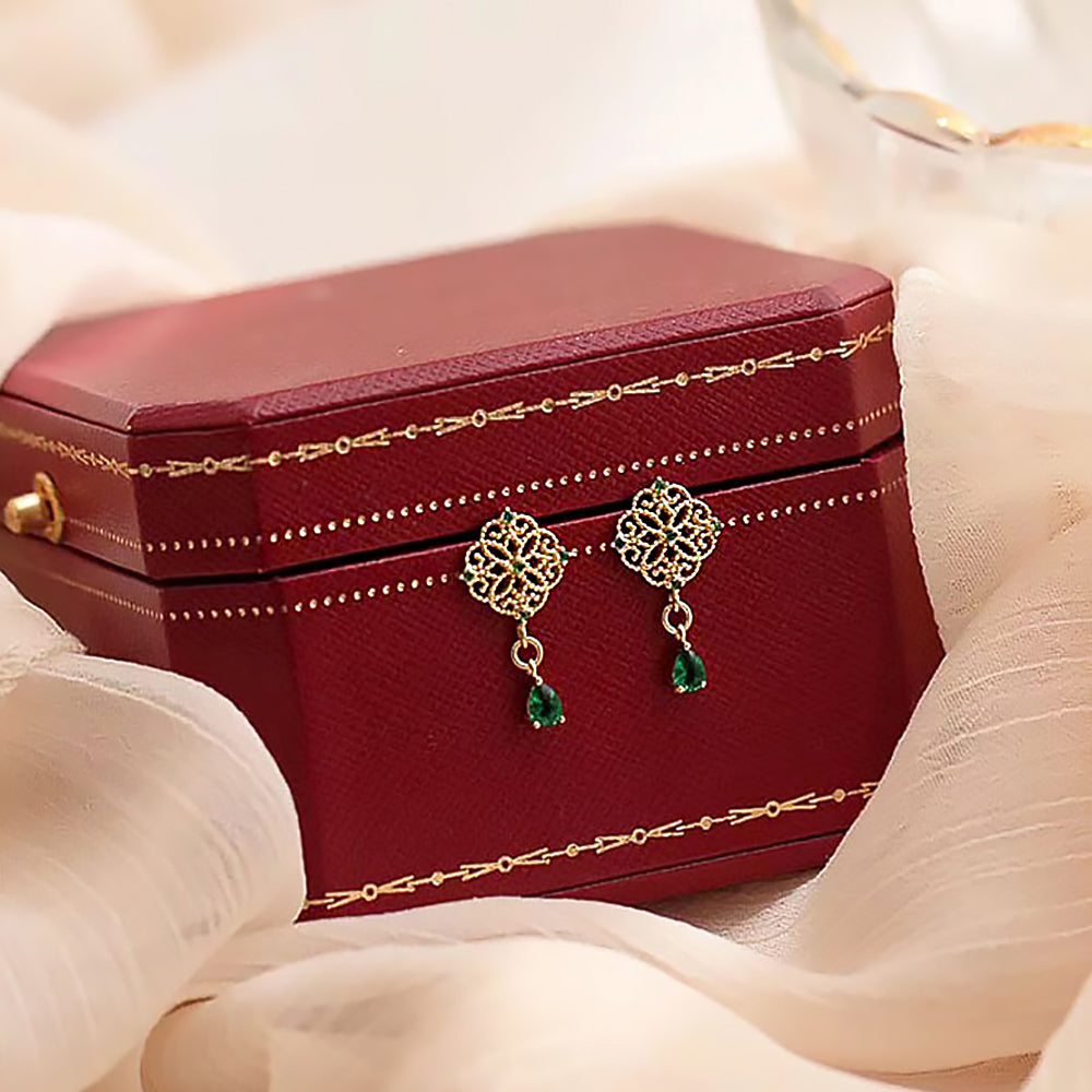 Emerald Green Stud Earrings Vintage Chinese Style Jewelry-6
