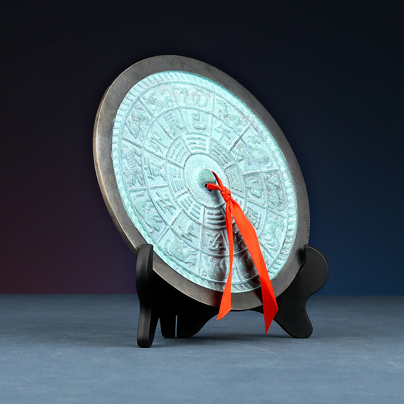 Antique Bagua brass mirror with flat Tai design