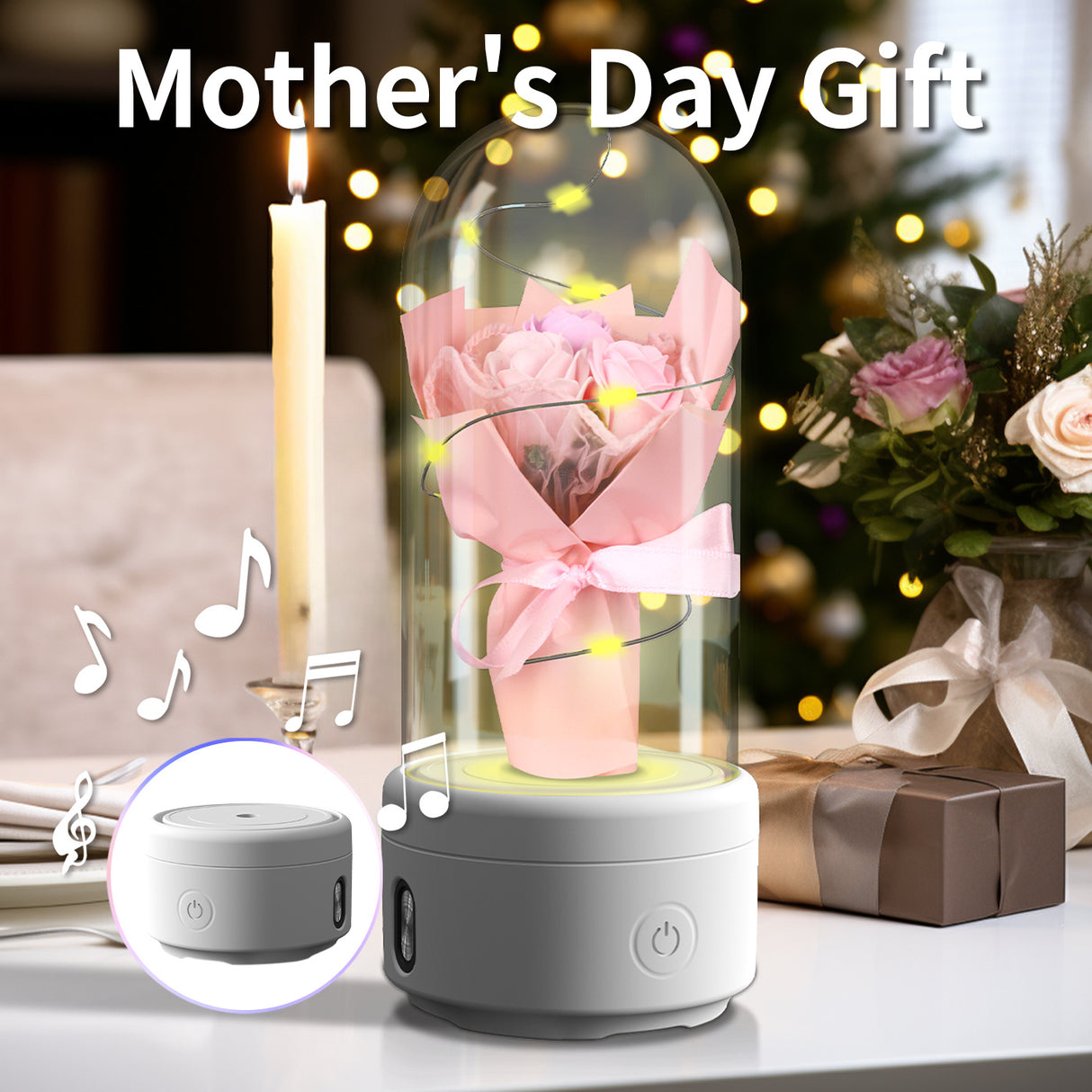 Creative Gifts Mother's Day Rose Bouquet LED Night Bluetooth-compatible Speaker Ornament