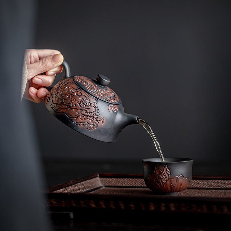 Dragon Year Xianglong Purple Pottery Teapot Relief Purple Clay Home Office Teapot Purple Sand Single Teapot