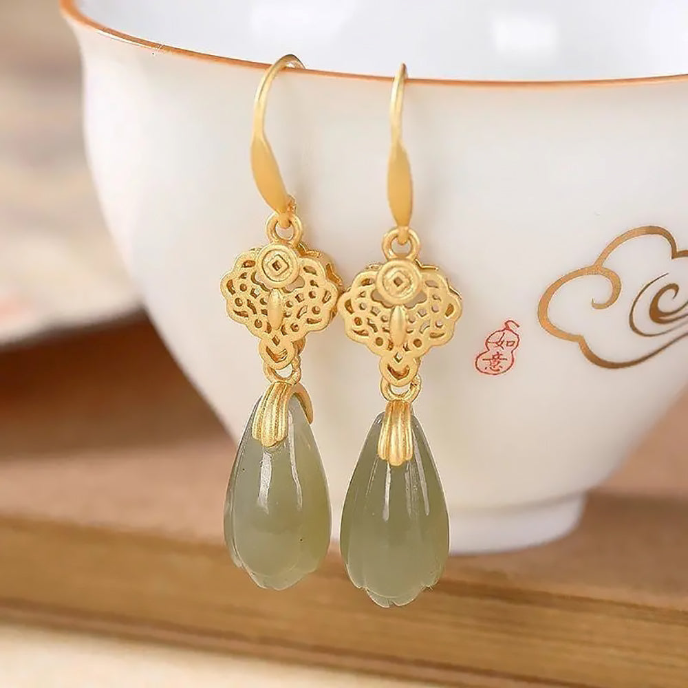 Magnolia Hetian Jade Earrings Chinese Vintage Silver Jewelry Gift for Her-3