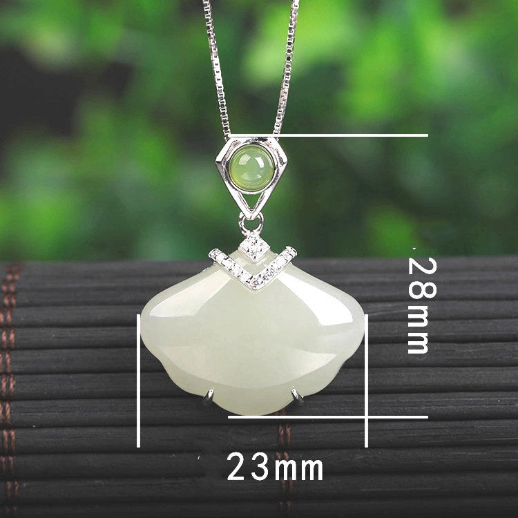 Sterling Silber Eingelegtes weißes Jade-Shell-Shaped Jasper Perlenanhänger