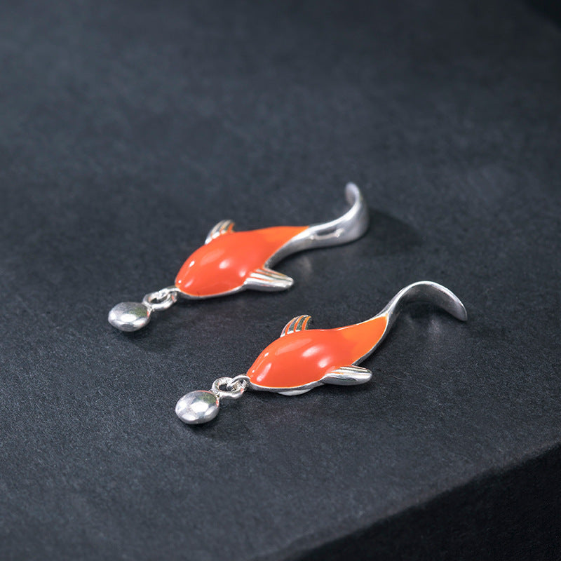 Koi Stud Earrings Chinese Style Sterling Silver Gift for Sisters-4