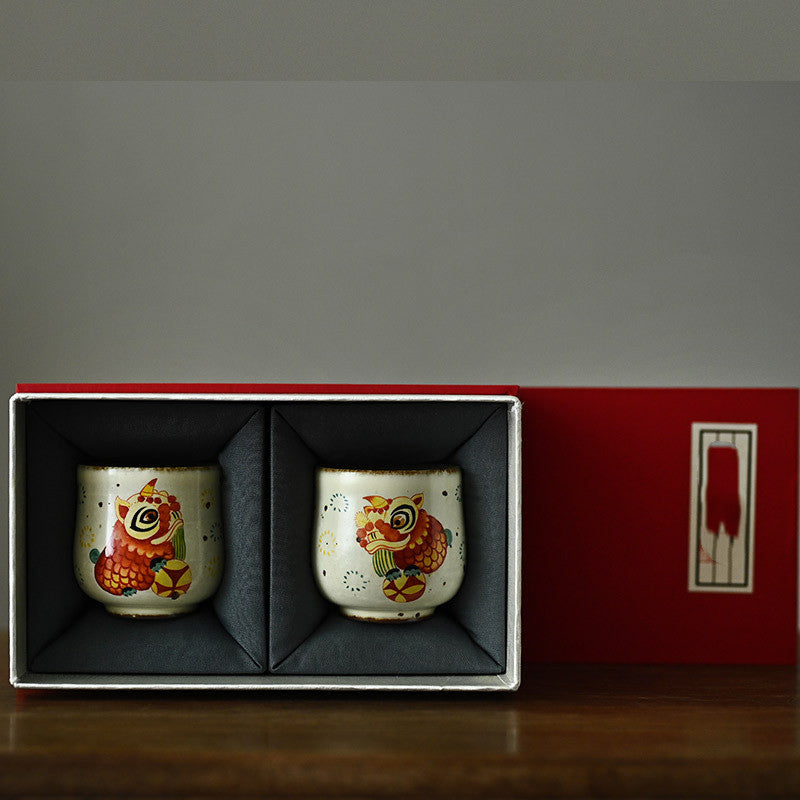 Vintage raues Keramikhandbemalte Löwe Happy Lion Master Cup Teetasse Teetasse