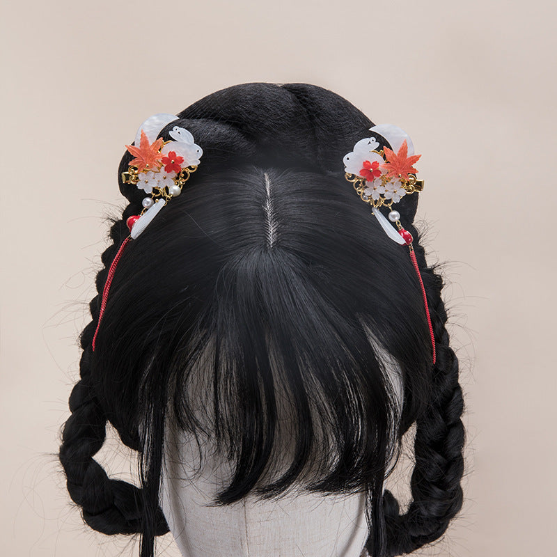 Vintage rabbit hairpin with fringed edge and side clip