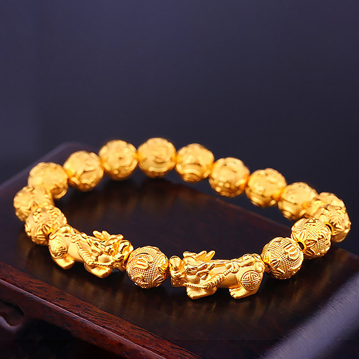 Golden Six Character Aphorism Buddha Beads Bracelet for Men-2