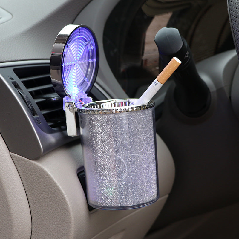 Car Ashtray With LED Light RGB Ambient Light Tray Container Trash Can Cool Car Accessories