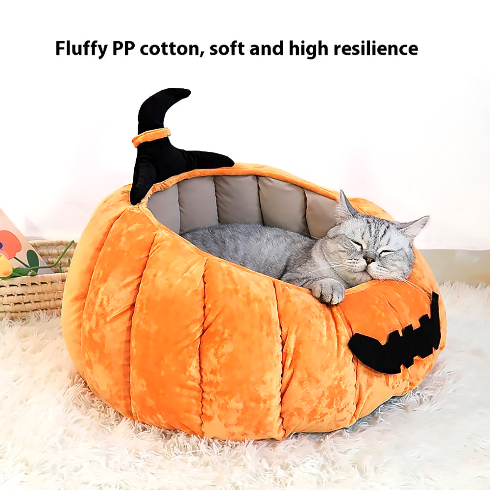 Halloween Pumpkin Pet Bed Warm Cozy Cat Nest-2