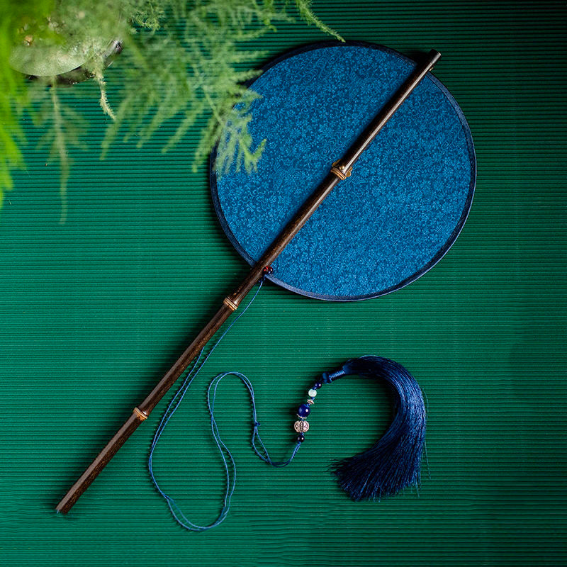 Chinese Embroidery Waist Fan with Traditional Purple Bamboo Handle Large Round Fan-2